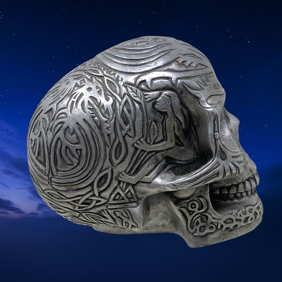 Vintage 1998 WUI Tribal Tattoo Skull Summit Collection Pewter Gothic Halloween - Picture 4 of 7